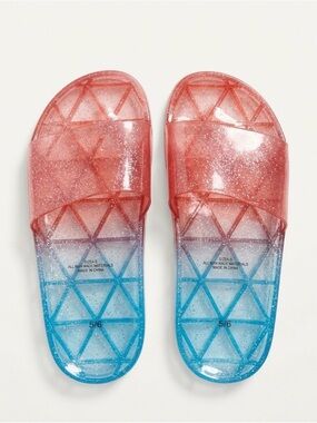 Source Unknown Red to Blue Ombre Glitter Slide Sandals